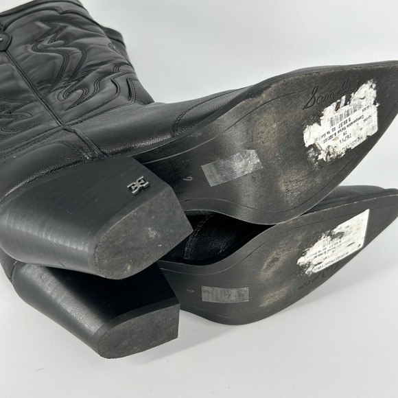 Sam Edelman Size 7 James Black Leather Pointed Toe Western Cowboy Boots Women - Picture 15 of 16